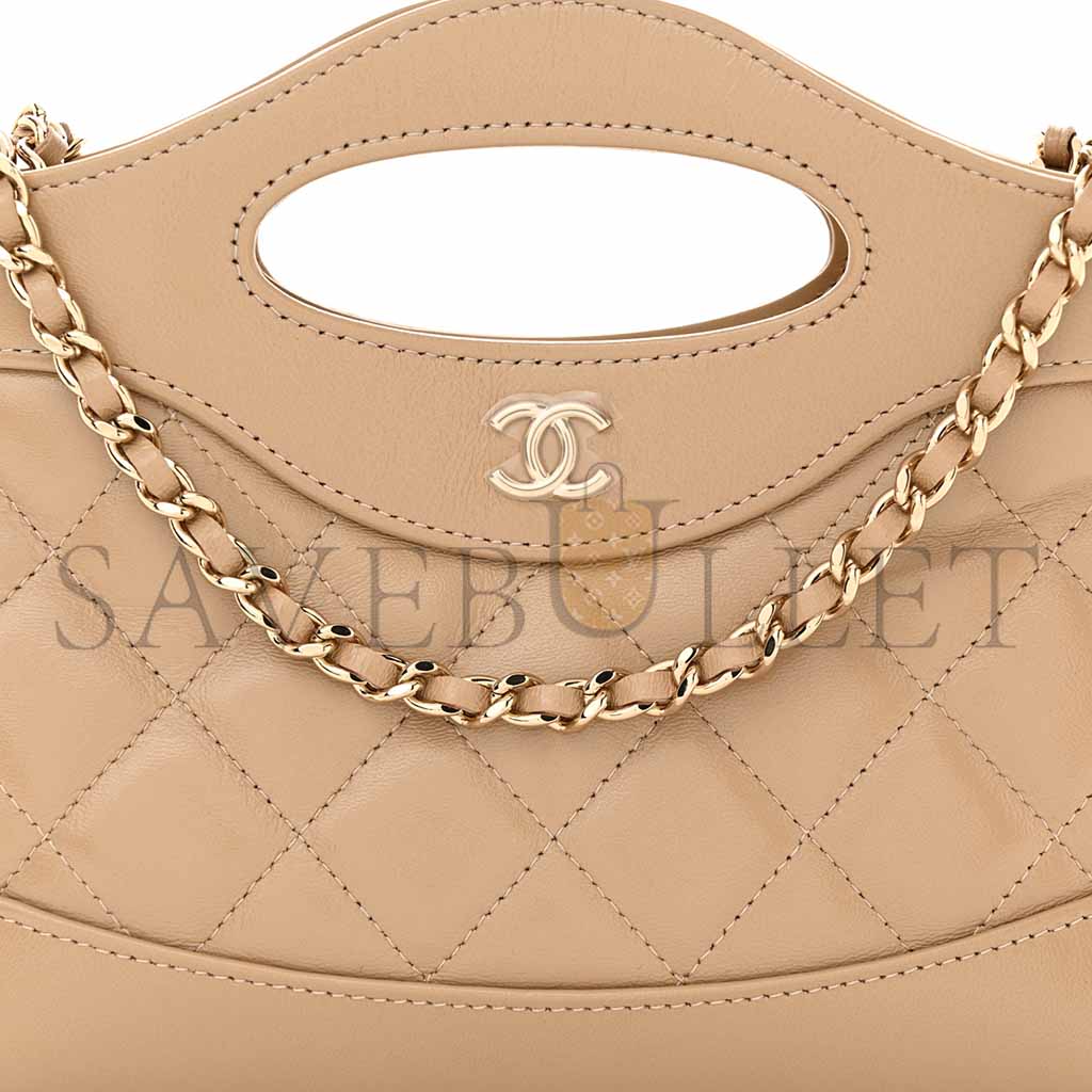 Ch*el shiny crumpled calfskin quilted nano 31 shopping bag beige (20*17.5*3.5cm)